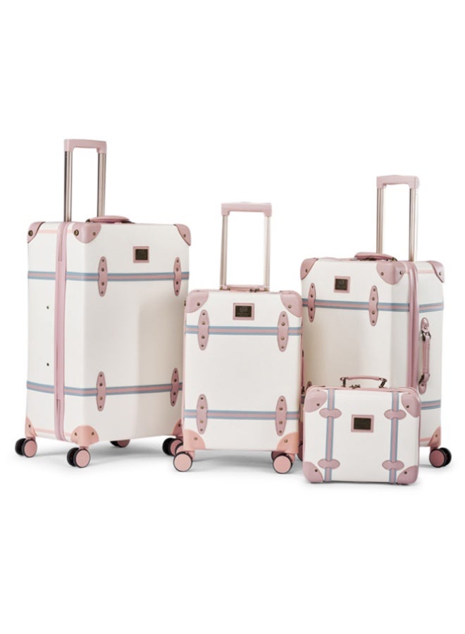 LIMRA 4-Piece Premium PU Leather Luggage Set – Luxury Travel Spinner Suitcases with Cosmetic Bag – Sizes 28/24/20/13 Inch Beige / Pink Color - Image 1